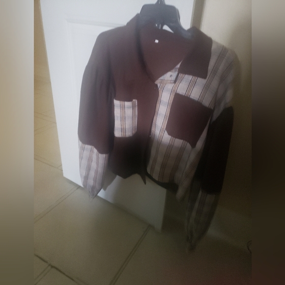 Women Brown & Tan Plaid Shein Jacket - Picture 1 of 4